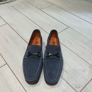 santoni blue suede loafers men’s